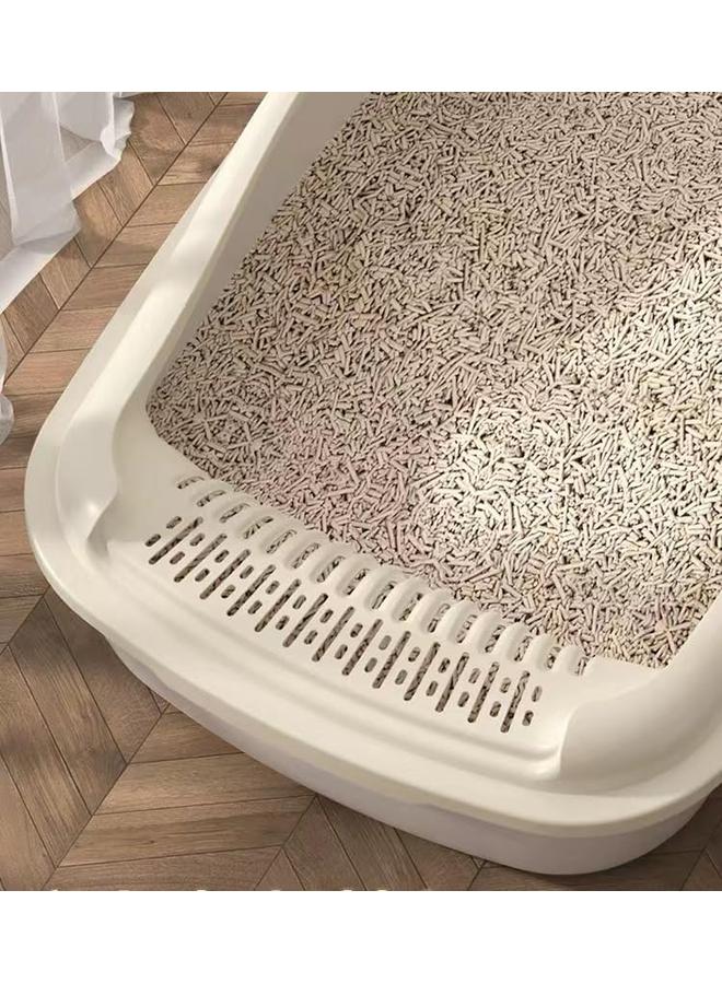 SKY-TOUCH Cat Litter Tray Box Litter Box With High Side Anti Splashing Cats Litters Pan Kitten Toilet With Litter Sifting Scoop With Free Scoop Kitten Detachable Rim Easy Cleaning 48*35*18Cm White - Image 3