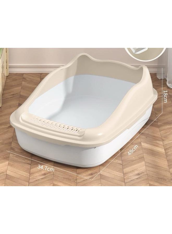 SKY-TOUCH Cat Litter Tray Box Litter Box With High Side Anti Splashing Cats Litters Pan Kitten Toilet With Litter Sifting Scoop With Free Scoop Kitten Detachable Rim Easy Cleaning 48*35*18Cm White - Image 2