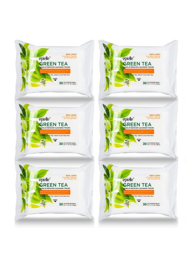 Epielle New Makeup Remover Cleansing Wipes Tissue - Cucumber 30 Count 6 Pack | Gentle for all Skin Types | Daily Facial Cleansing Towelettes | Removes Dirt, Oil, Makeup (Green Tea) - Image 1