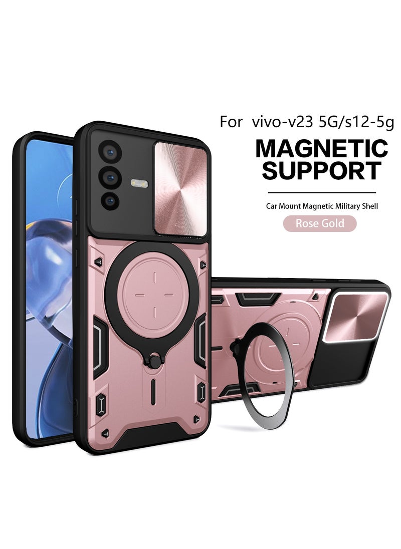 GOLDEN MASK For Vivo V23 5G/S12 Armored Camera Shield Cover Camera Lend Protection, Built-in 360° (Rose Gold)