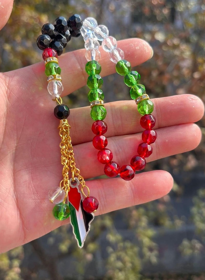 Asbih 33 10mm - Islamic Prayer Beads, Tasbeeh, Sibha, Muslim Mala Masbaha, Misbaha, Tesbih, Tespih, Dhikr Beads, Prayer Beads Trouble Beads Palestine Flag Colour Crystal Glass  - Image 3