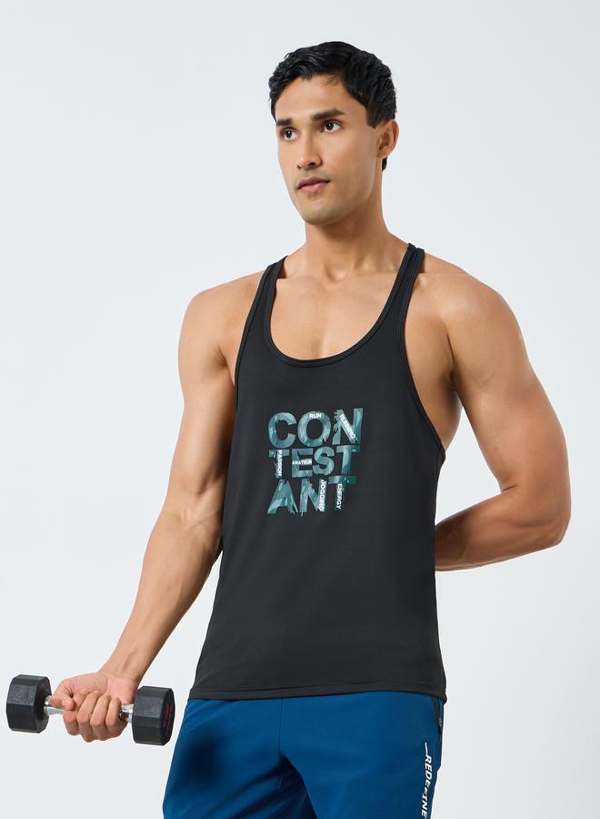Styli Active Men Black Graphic Print Training Tank - Image 1