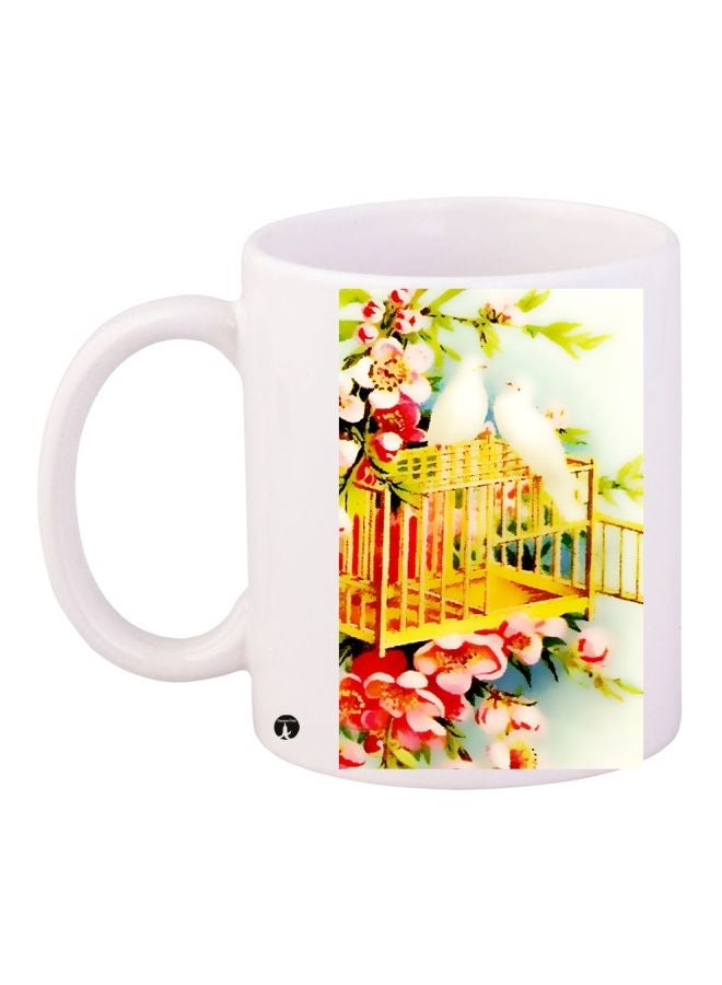 Floral Printed Coffee Mug White/Red/Yellow 11ounce