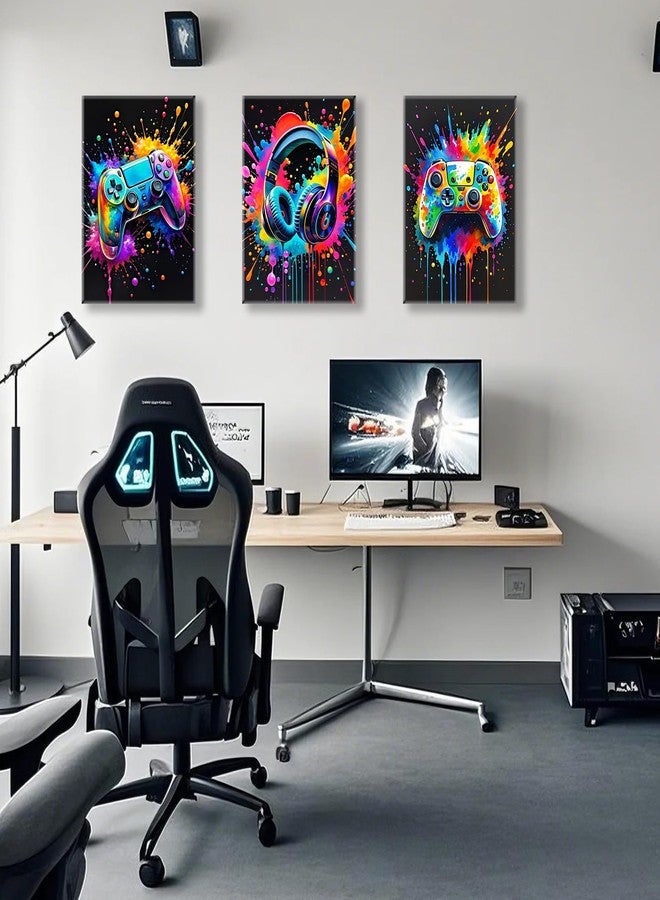 Aphila 3Pcs Gaming Room Wall Decor Game Canvas Wall Art Colorful Gaming Posters Pictures Cool Video Game Prints Paintings Artwork for Men Teen Boys Room Gamer Bedroom Cybercafe Decorations 12x16 Inch Framed - Image 5