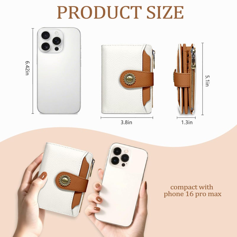 Icycay Beige Small Wallet Women RFID Blocking Bifold, Credit Card Holder, Zipper Coin Pocket, PU Leather, Compact, Travel, 4 ID Window, 14 Card Slots, Cash Purse, Ladies Woman Female Girls - Image 4