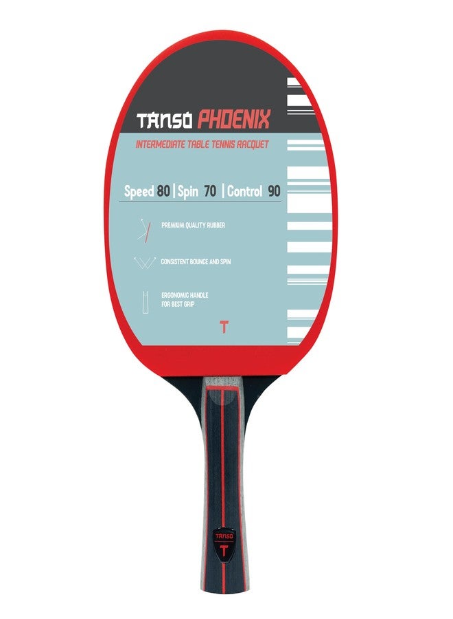 TANSO Phoenix Table Tennis (TT) Racket (Premium ITTF Approved Gambler Rubber, Engineered Ply, Ergonomic Grip Handle, Intermediate Players) - Image 1