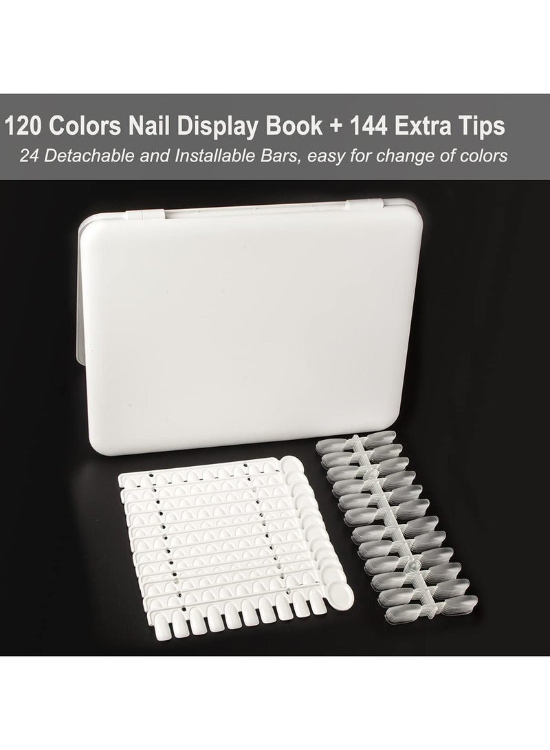 Professional 120 Nail Colors Chart,And 144 False Tips.White Gel Polish Display Card Book, Art Salon Design Booklet, Color Swatches Practice Board