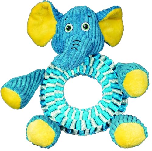 Spunky Pup Wibbleez Round Assorted Stuffed Animal Dog Toy Durable Plush and Nylon Fetch and Throw Toy for Dogs Squeaker Tug Toy Stuffed Toy for Dogs and Puppies Stuffed Animal Chew Toy - Image 1