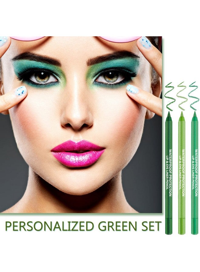CAHIUYOA 3PCS Green Eyeliner Pencil,Metallic Eyeliner Pen, Pearl Eyeliner Kit Shimmer Eye Shadow Pencil Glitter Eye Liners for Women Set-B - Image 2