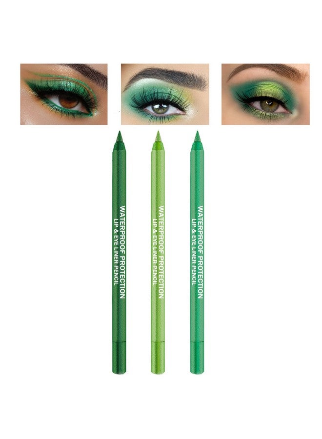 CAHIUYOA 3PCS Green Eyeliner Pencil,Metallic Eyeliner Pen, Pearl Eyeliner Kit Shimmer Eye Shadow Pencil Glitter Eye Liners for Women Set-B - Image 1