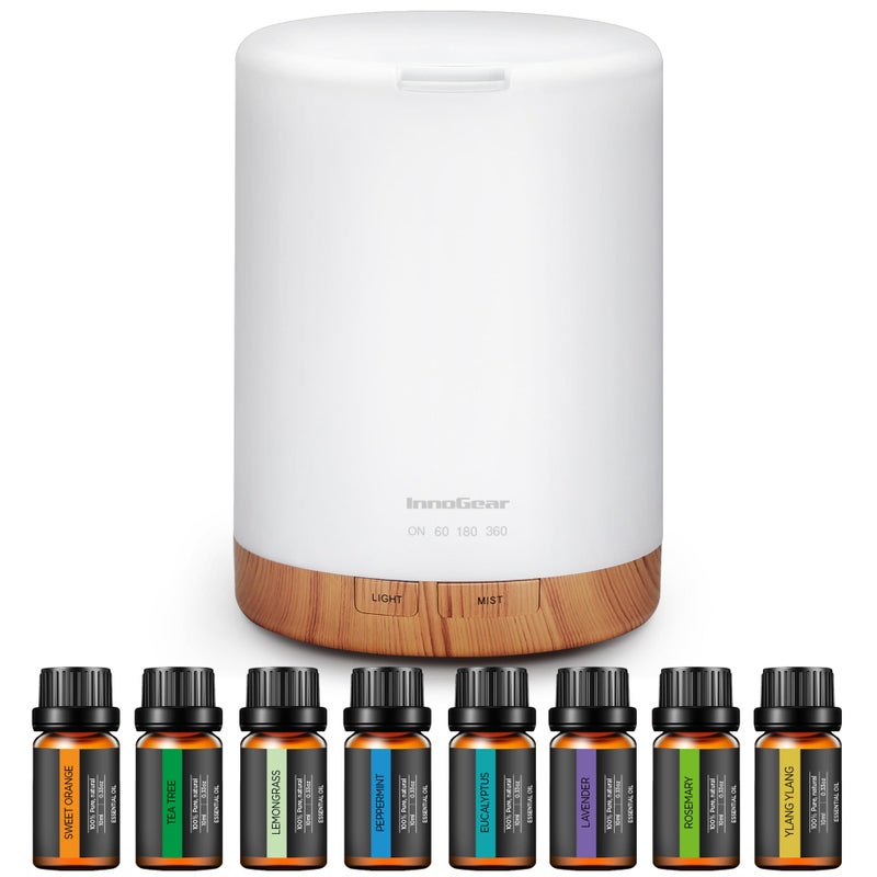InnoGear Aromatherapy Diffuser 8 Essential Oils Set 300ml Premium 5in1 Ultrasonic Essential Oil Diffusers Scent Humidifier Aroma Diffuser Vaporizer AutoOff Timer for Room Office Home Yellow - Image 2