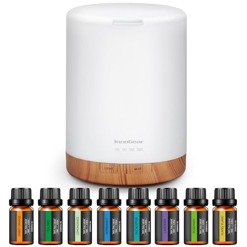 InnoGear Aromatherapy Diffuser 8 Essential Oils Set 300ml Premium 5in1 Ultrasonic Essential Oil Diffusers Scent Humidifier Aroma Diffuser Vaporizer AutoOff Timer for Room Office Home Yellow - Image 1