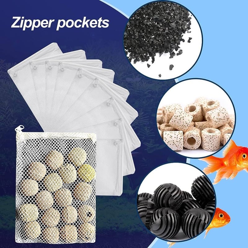 VAYINATO ® Filter Media Bags 10 PCS (Black & White) Aquarium Mesh Nylon Filter Media Net Bags with Zipper for Pellet Carbon, Ammonia Remover, Ceramic Rings, Bio Balls (500G) by Petzlifeworld - Image 3