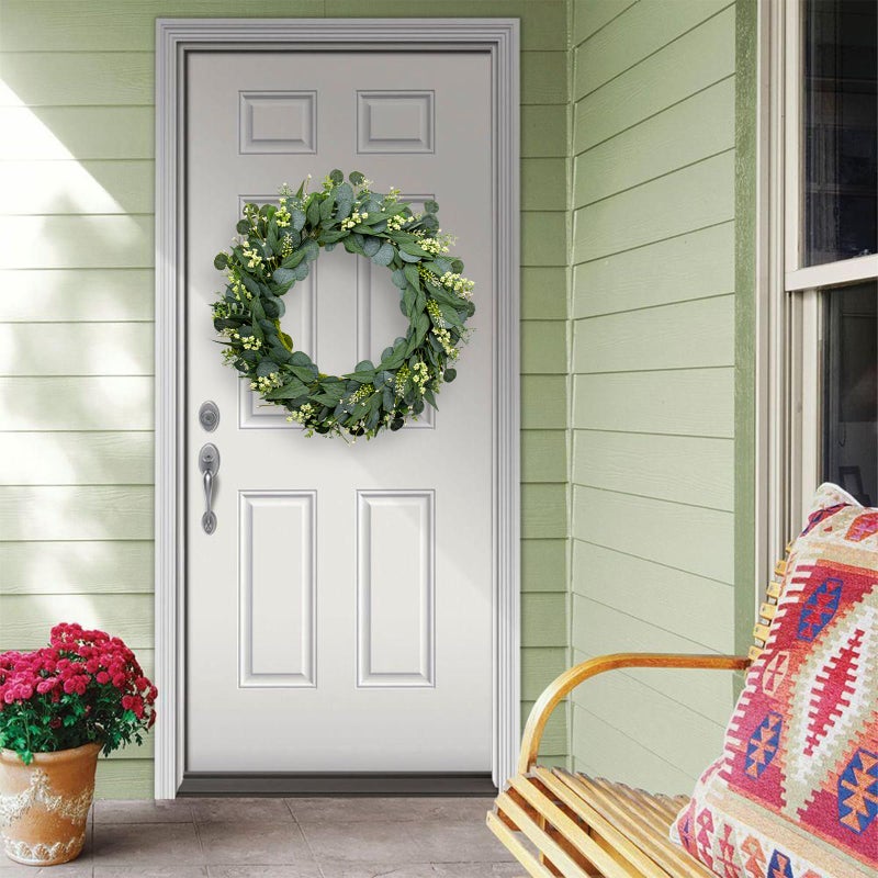 JINGHONG Green Eucalyptus Wreath 26 Inch Greenery Wreaths for Front Door Artificial Spring Summer Wreath with Green Eucalyptus Leaf for All Seasons Home Farmhouse Wall Porch Decor - Image 2