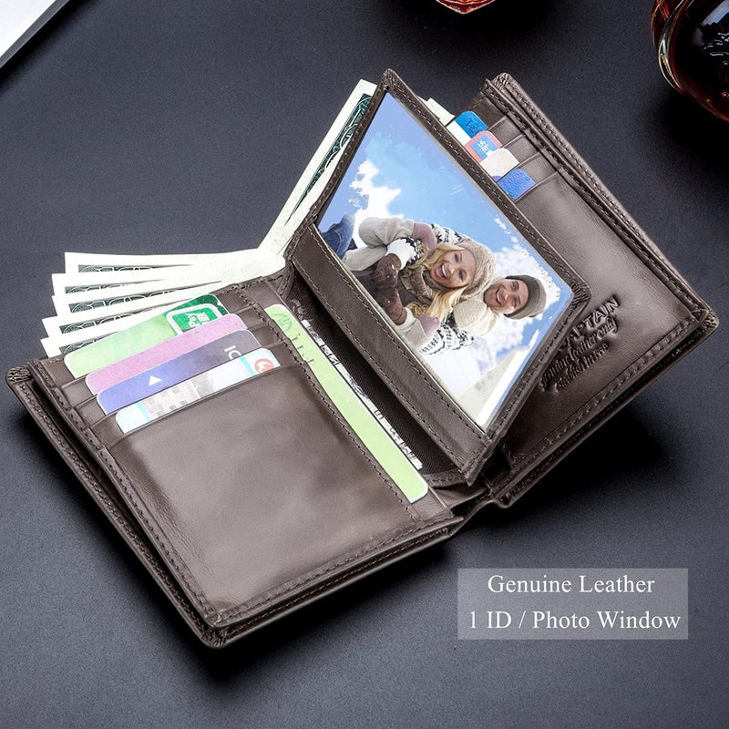 BULLCAPTAIN Large Capacity Genuine Leather Bifold Wallet/Credit Card Holder for Men with 15 Card Slots QB-027 (Grey) - Image 3