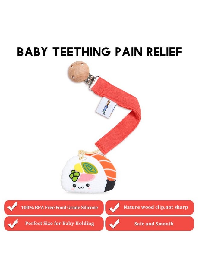 AmazingM - Baby Food Grade Silicone Teether Toy With Pacifier Clip Holderteething Pain Relief Toys Gift Set For 3 Months+ Boys And Girlsfreezer Safebpa Free (Sushi) - Image 1