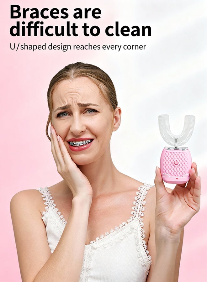 Electric Toothbrush USB Rechargeable Ultrasonic Toothbrush Teeth Cleaning Set. Innovative electric toothbrush for a brighter smile. Fully automatic adult U-shaped electric toothbrush, ultrasonic teeth whitening device, water-based whitening silicone mouthpiece. - Image 5