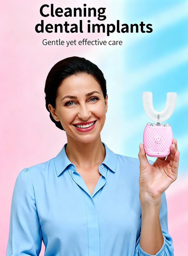 Electric Toothbrush USB Rechargeable Ultrasonic Toothbrush Teeth Cleaning Set. Innovative electric toothbrush for a brighter smile. Fully automatic adult U-shaped electric toothbrush, ultrasonic teeth whitening device, water-based whitening silicone mouthpiece. - Image 4