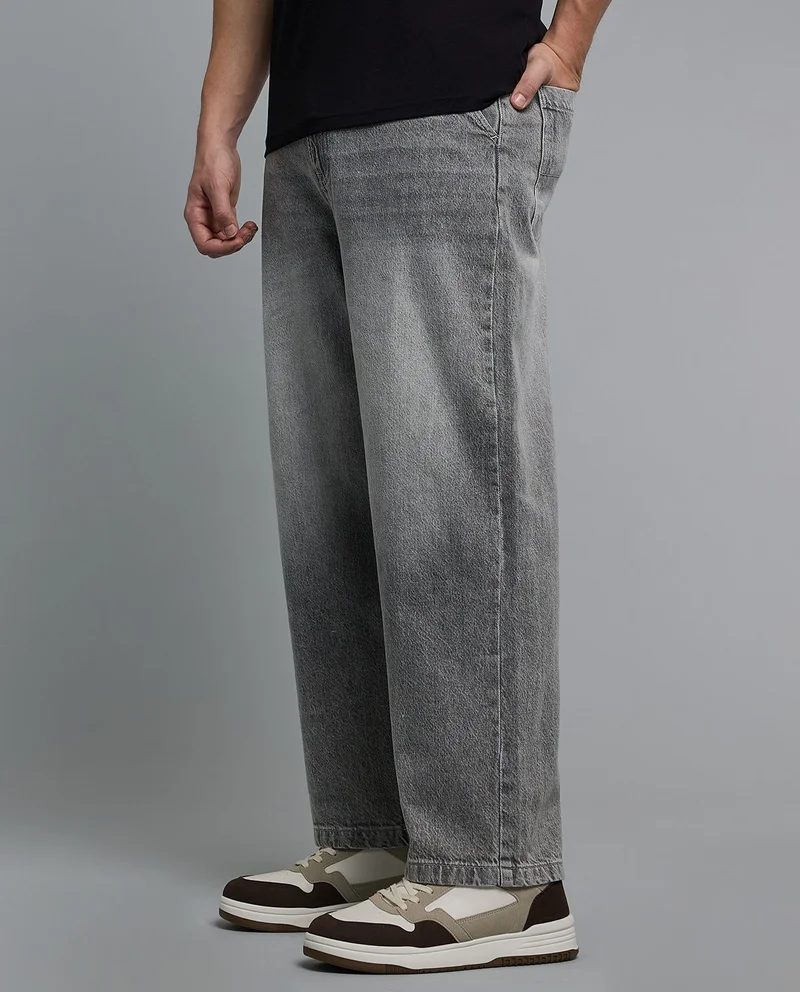 R&b  Washed Loose Fit Jeans with Button Closure for Men | Best Price UAE