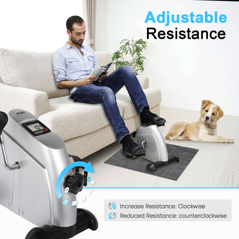 AGM Mini Exercise Bike, AGM Under Desk Bike Pedal Exerciser Foot Cycle Arm & Leg Peddler Exerciser Machine with LCD Screen Displays (Sliver) - Image 2