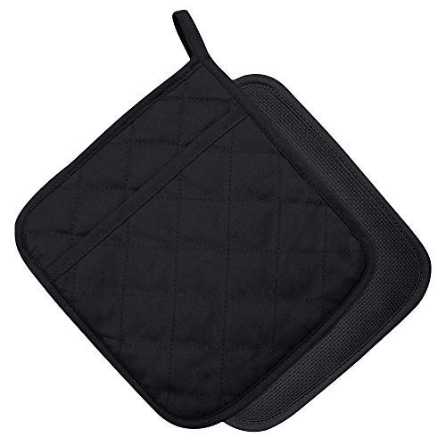 YEKOO Cotton and Neoprene Oven Pads Pot Holders with Pocket 8x85 DualFunction Hot Pad Set for Finger Hand Wrist Protection Heat Resistant to 428F Black