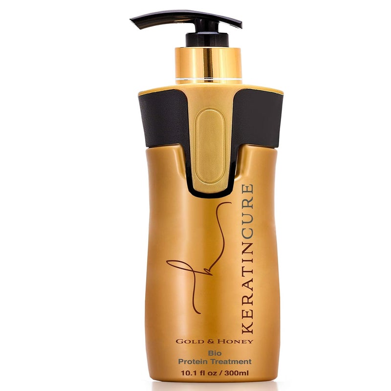Keratin Cure Best Hair Treatment Gold  Honey Bio Protein 10 Oz Safe Repair Straight Professional Complex Straightening Damaged Dry Frizzy Coarse Curly Wavy Queratina Keratina Brasilera Tratamiento