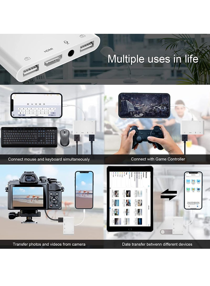 Adapter for Lightning to HDMI, Adapter for iPhone to TV, iPhone Microphone Adapter for Live-Streaming with Charging Port, Dual USB Female OTG Adapter Compatible with iPhone/iPad - Image 4