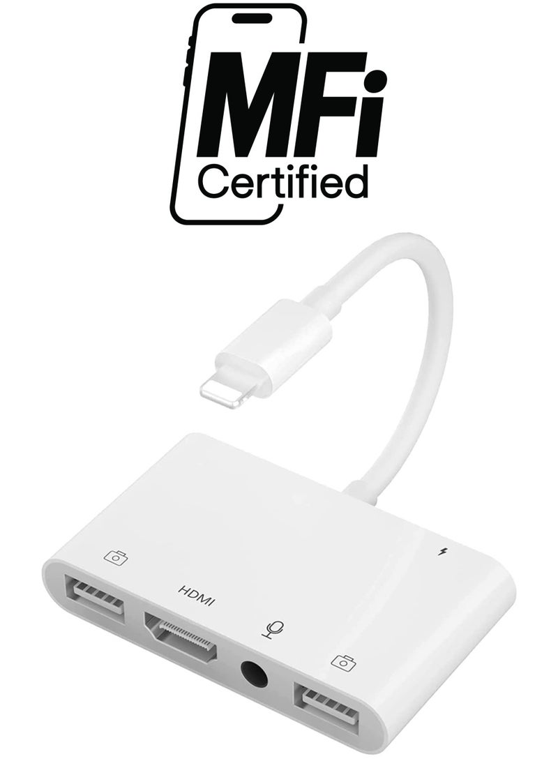 Adapter for Lightning to HDMI, Adapter for iPhone to TV, iPhone Microphone Adapter for Live-Streaming with Charging Port, Dual USB Female OTG Adapter Compatible with iPhone/iPad - Image 1
