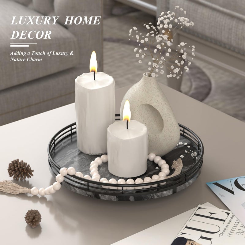 AMH Marble Lazy Susan Turntable for Table Top â€“ 10â€ Round Ancient Wood Grain Marble Tray Organizer for Dining Table, Kitchen Countertop & Bar, Luxury Stone Serving Tray with Black Iron Frame - Image 5