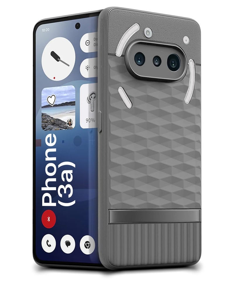 WOW Imagine غطاء خلفي WOW IMAGINE لهاتف Nothing Phone 3a 5G مع تصميم مكعب سداسي | جراب مطاطي ناعم فائق النحافة | قماش مخملي داخلي | جراب سيليكون مطاطي مرن غير لامع | حماية للكاميرا - رمادي - Image 3