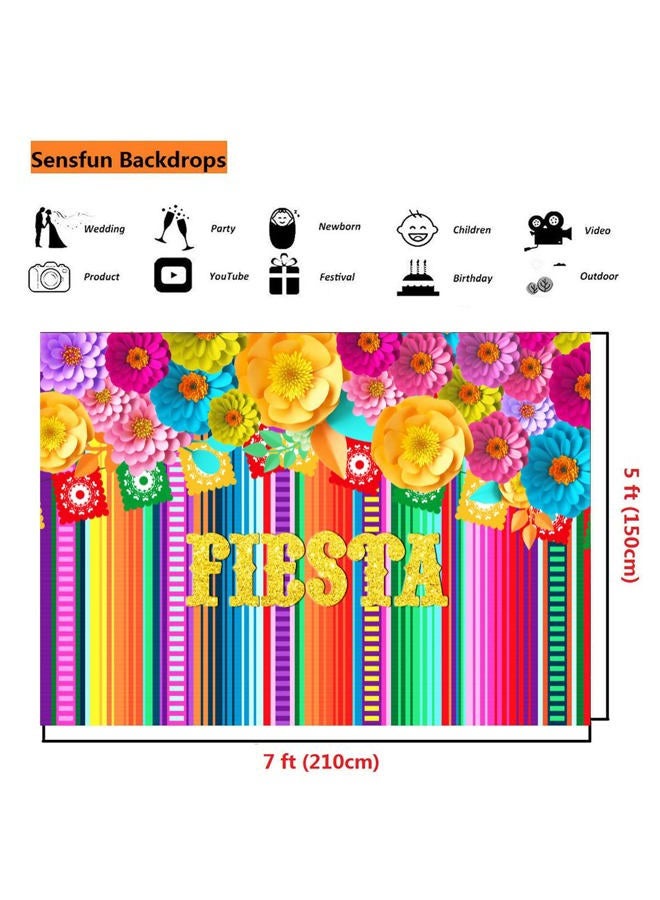 sensfun خلفية حفلة فييستا مكسيكية من سينسفون بألوان مخططة وزهور ورقية لموضوع التصوير لخلفية عيد الميلاد لعيد المكسيك 5 مايو - Image 5