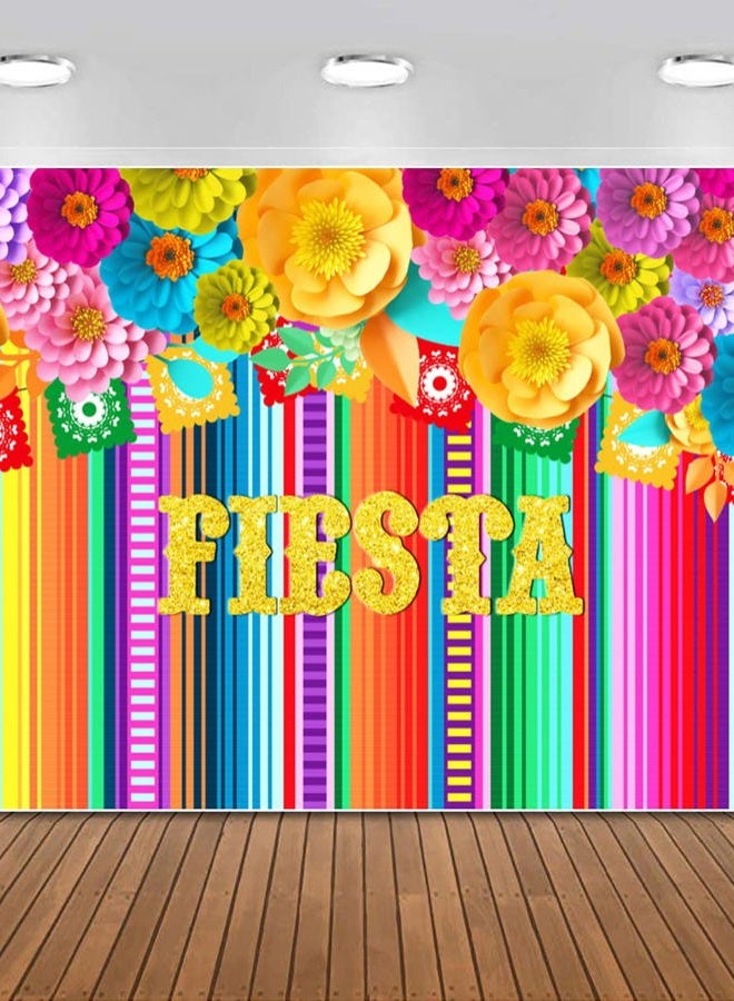 sensfun خلفية حفلة فييستا مكسيكية من سينسفون بألوان مخططة وزهور ورقية لموضوع التصوير لخلفية عيد الميلاد لعيد المكسيك 5 مايو - Image 1
