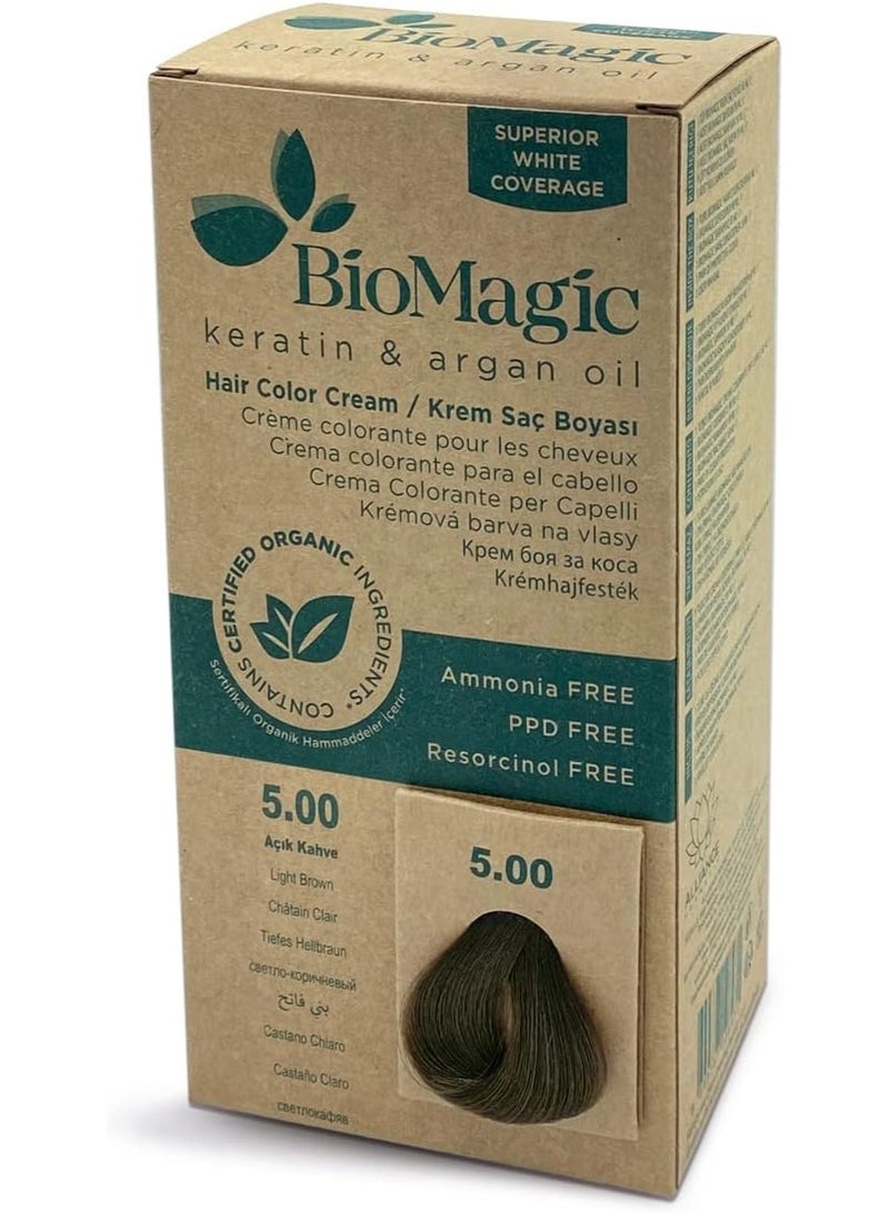 BioMagic Keratin & Argan Oil Hair Color Cream, Light Brown 5.00 60ml - Image 1