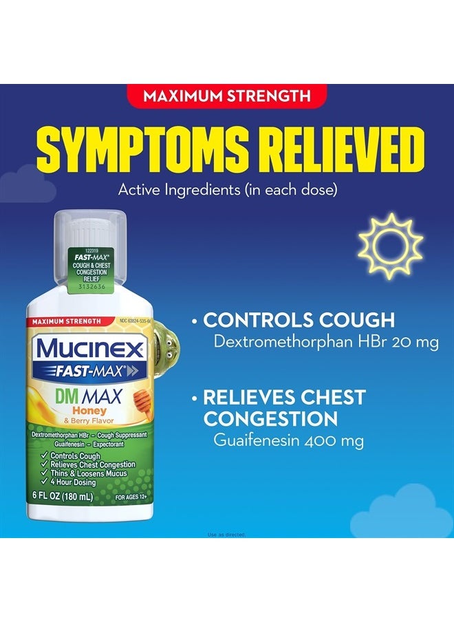 MUCINEX Fast-Max Maximum Strength DM MAX, Symptom Relief, Cough Suppressant and Expectorant, Honey & Berry Flavor, 6 FL OZ  - Image 3