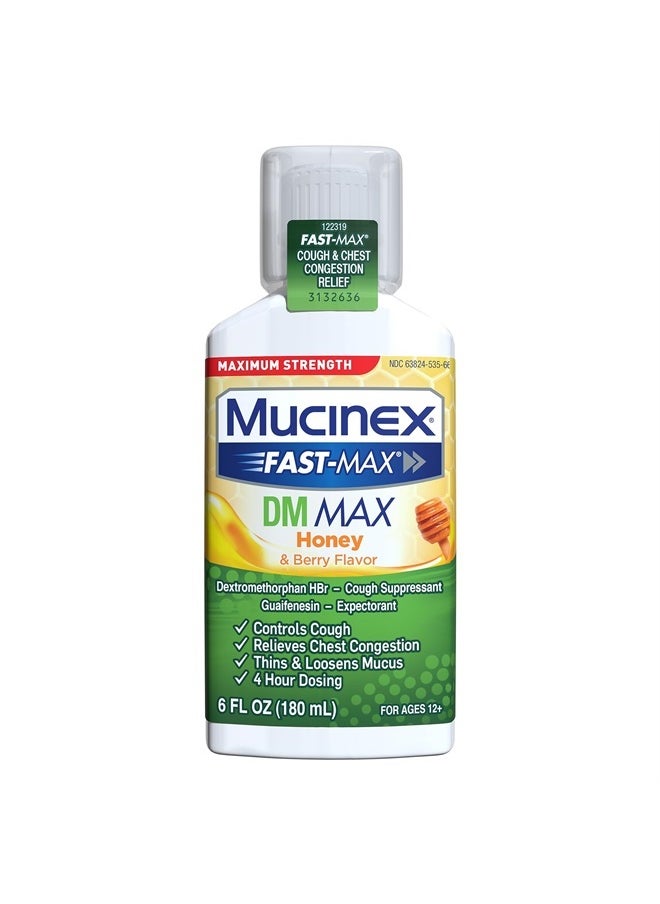 MUCINEX Fast-Max Maximum Strength DM MAX, Symptom Relief, Cough Suppressant and Expectorant, Honey & Berry Flavor, 6 FL OZ  - Image 1