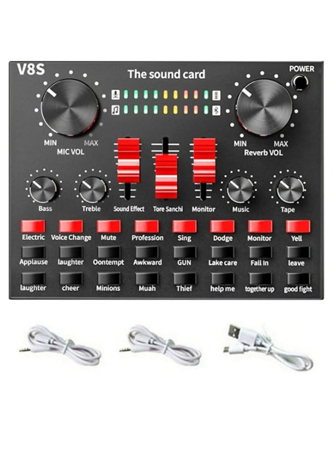 V8S Live Sound Card Bluetooth Sound Mixer Board 3.5mm Audio Interface Live Sound Card with 16 Sound Effects 6 Connecting Methods Dual DSP Noise Reduction Chip For Live Streaming Recording Game PC  - Image 1