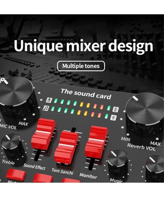V8S Live Sound Card Bluetooth Sound Mixer Board 3.5mm Audio Interface Live Sound Card with 16 Sound Effects 6 Connecting Methods Dual DSP Noise Reduction Chip For Live Streaming Recording Game PC  - Image 2