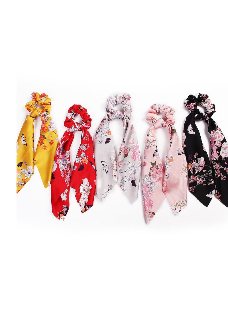 ربطة شعر من الشيفون مزينة بعقدة شعر من الساتان بعقدة طويلة على شكل عقدة شعر من الساتان للنساء بنات، أحمر - Image 2