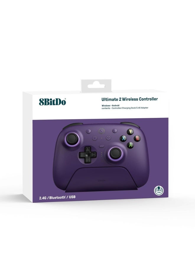 8Bitdo وحدة تحكم ألعاب احترافية 8BitDo Ultimate 2 اللاسلكية، اتصال ثلاثي الوضع لأجهزة الكمبيوتر، سويتش، iOS، أندرويد مع عصي التحكم TMR، زنبركات هول/لمسية، تحكم بالحركة، جيروسكوب بستة محاور، حلقة نارية RGB، معدل استقصاء 1000Hz، بطارية قابلة للشحن بسعة 1000mAh، قاعدة شحن ذكية للتشغيل والإيقاف التلقائي. - Image 2