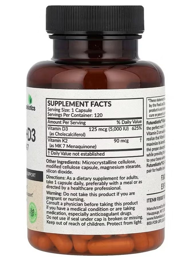 Future Biotics Futurebiotics Vitamin K2 + D3 with Vitamin K2 as MK-7, 120 Capsules - Image 2