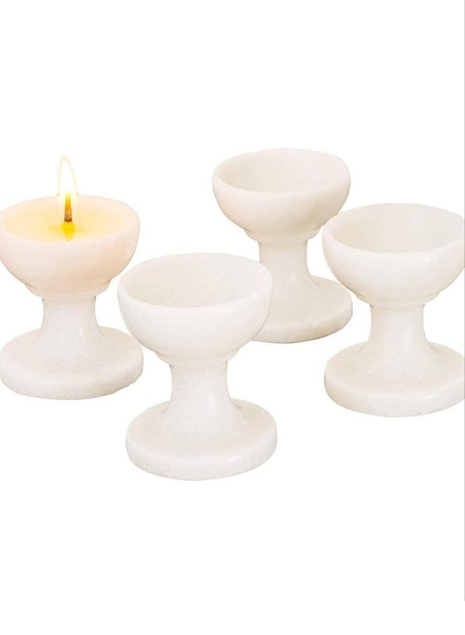 White Marble Candle Holders, Set of 4, Pedestal Design - Image 2
