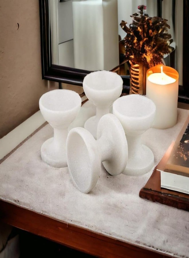 White Marble Candle Holders, Set of 4, Pedestal Design - Image 5