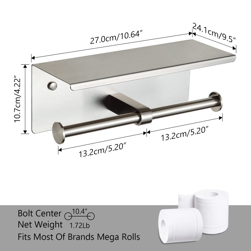 BGL Double Toilet Paper Holder with Shelf Brushed Nickel Toilet Paper Holder Wall Mounted - Image 5