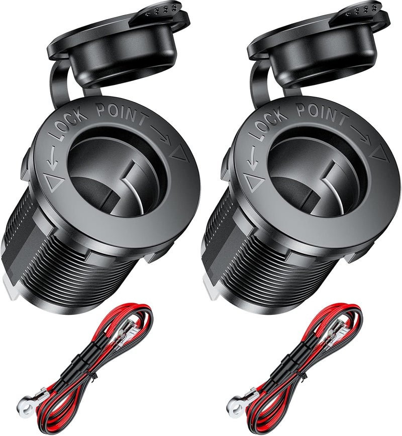 Kewig 12V Cigarette Lighter Socket, Car Marine ATV RV Lighter Power Oulet Socket Receptacle 12 Volt Waterproof Plug 2Pack - Image 1