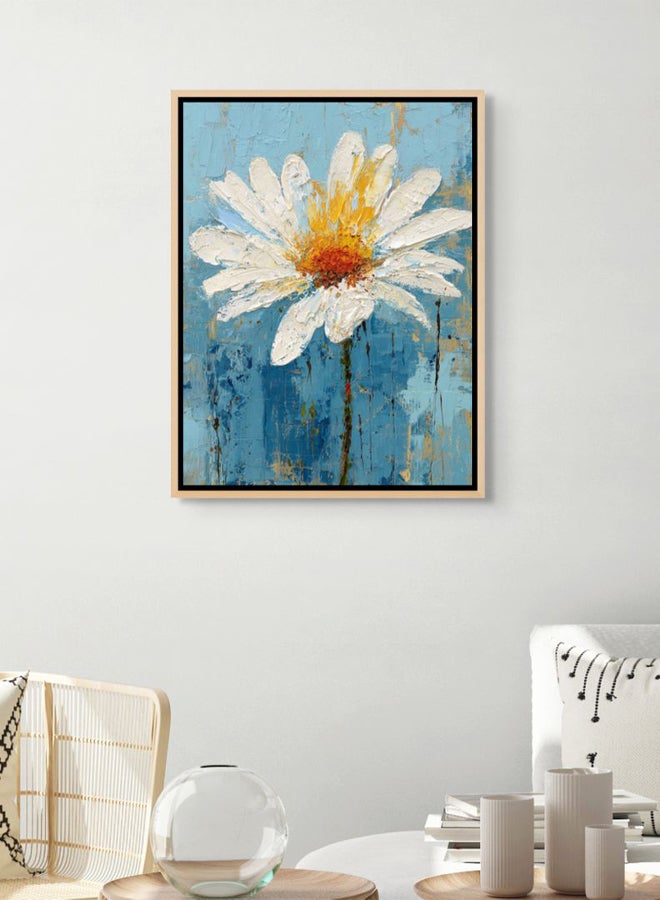 Art Decor Framed Canvas Portrait Print of White Daisy Flower on Blue Background, Modern Abstract Botanical Art, Living Room Bedroom Office Wall Décor - Image 2