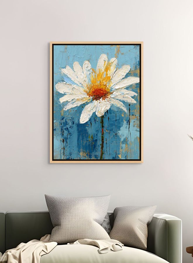 Art Decor Framed Canvas Portrait Print of White Daisy Flower on Blue Background, Modern Abstract Botanical Art, Living Room Bedroom Office Wall Décor - Image 3
