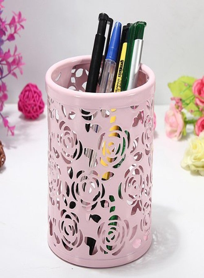 CTKcom 2 Pack Hollow Rose Flower Pattern Metal Pen Pencil Pot Cup Holder Desk Container Organizer,2 Pieces,Pink - Image 3