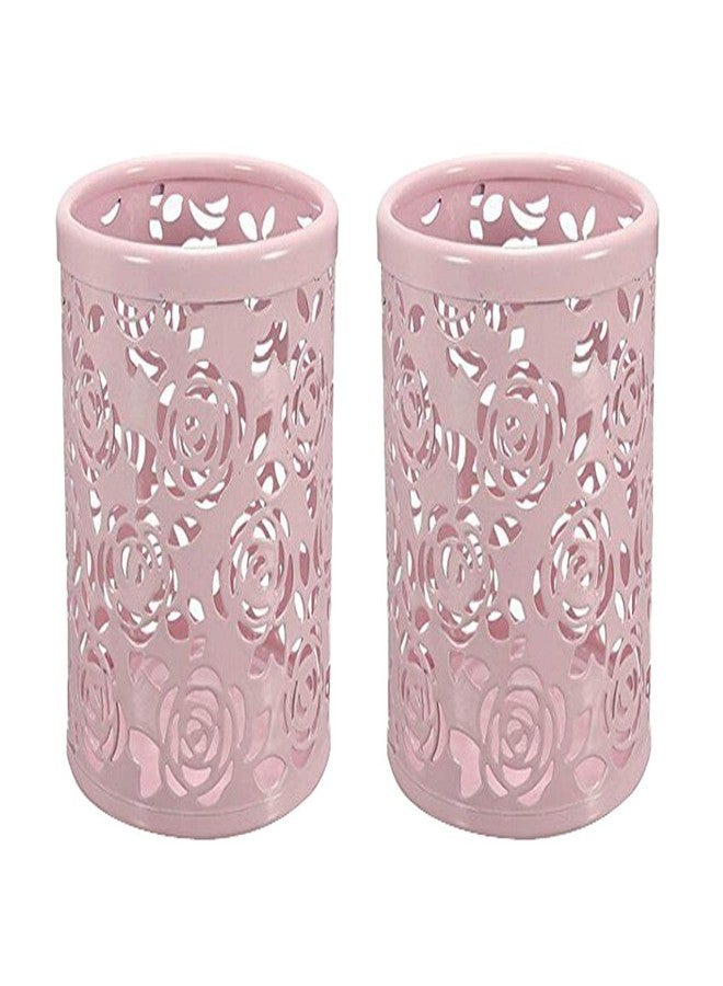 CTKcom 2 Pack Hollow Rose Flower Pattern Metal Pen Pencil Pot Cup Holder Desk Container Organizer,2 Pieces,Pink - Image 5