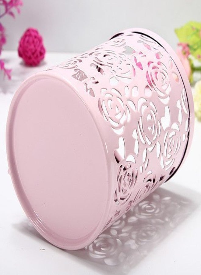 CTKcom 2 Pack Hollow Rose Flower Pattern Metal Pen Pencil Pot Cup Holder Desk Container Organizer,2 Pieces,Pink - Image 2