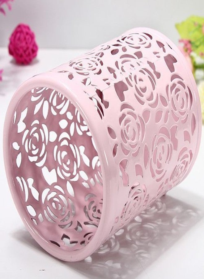 CTKcom 2 Pack Hollow Rose Flower Pattern Metal Pen Pencil Pot Cup Holder Desk Container Organizer,2 Pieces,Pink - Image 4